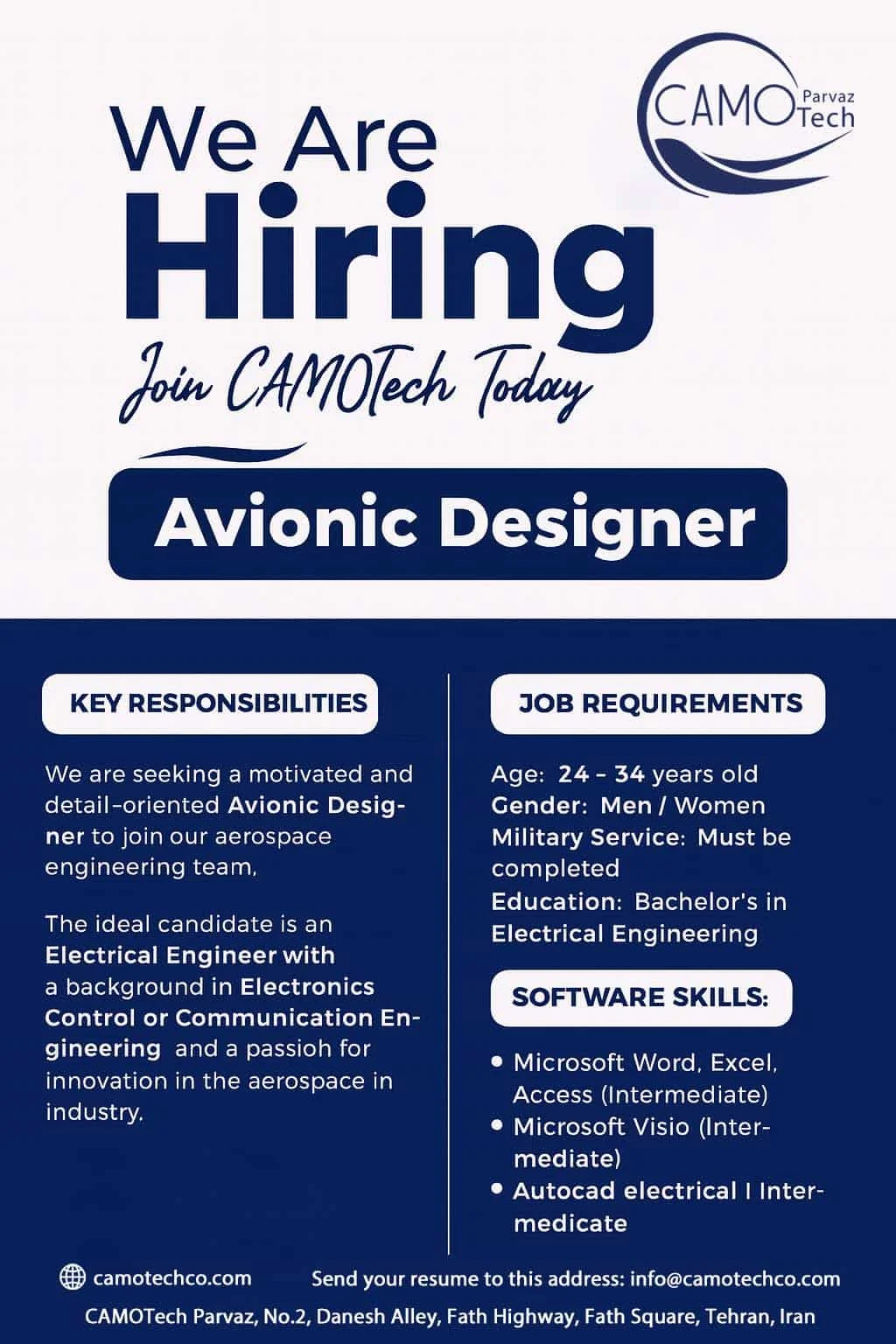 استخدام شرکت کاموتک پرواز camotechco